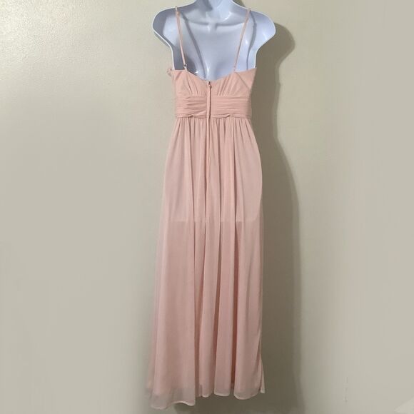 David's Bridal Pastel Pink Draped Summer Grecian Goddess Maxi Slip Dress Size 6 - Picture 5 of 9